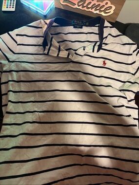 Polo by Ralph Lauren White Polo with Navy Stripes and Red Pony